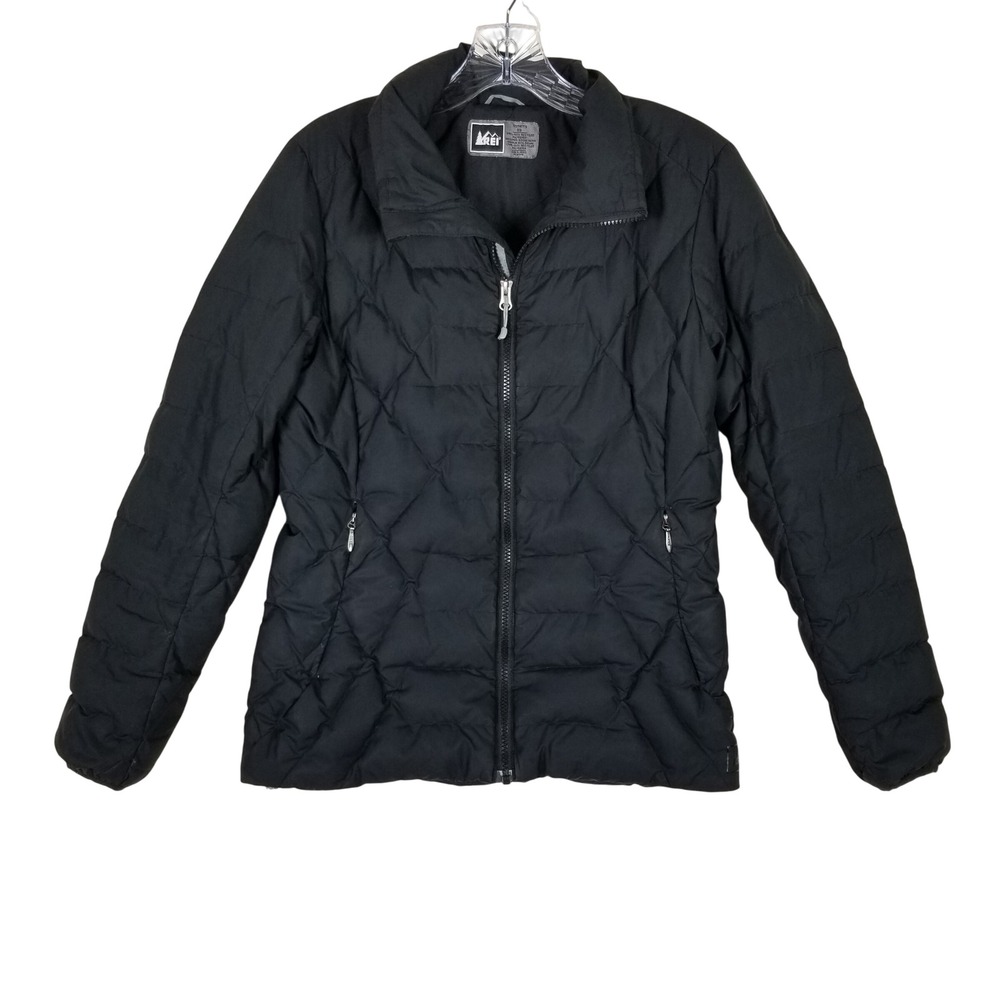REI Puffer Jacket Women XS Black Goose Down Quilted Full Zip Lightweight Outdoor